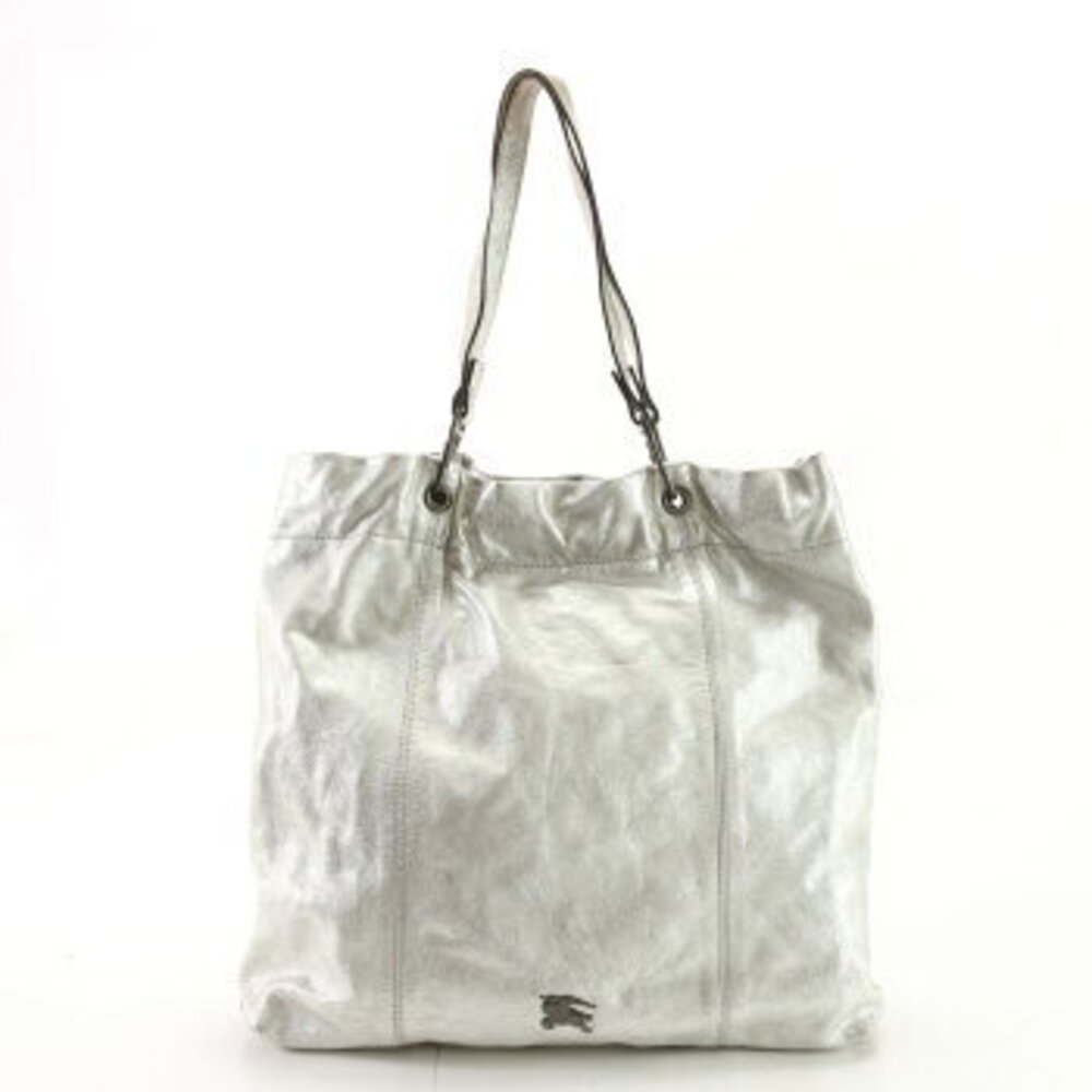 Burberry Leather Tote Bag Shoulder Business Document Silver - Picture 1 of 13